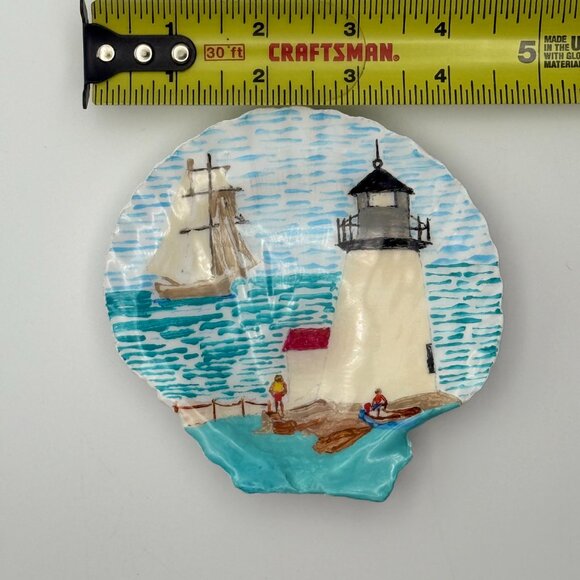 Hand-Painted Seashell Art- Lighthouse & Sailing Ship Coastal Decor - Picture 2 of 2